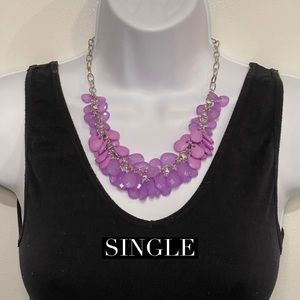 Gorgeous Purple Necklace with Clear and Milk beads with a Silver Short Chain